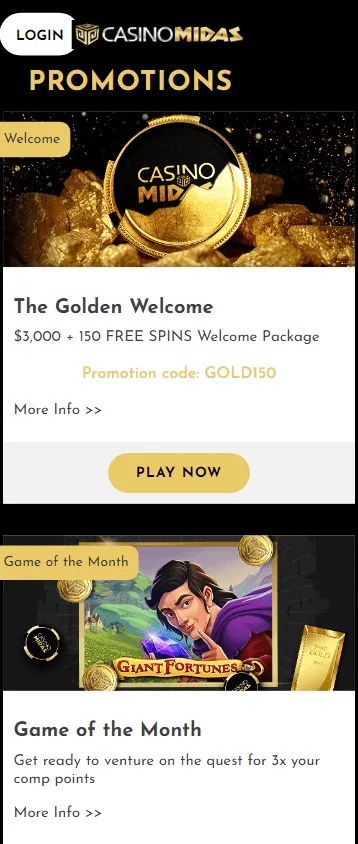 Casino Midas mobile promotions area