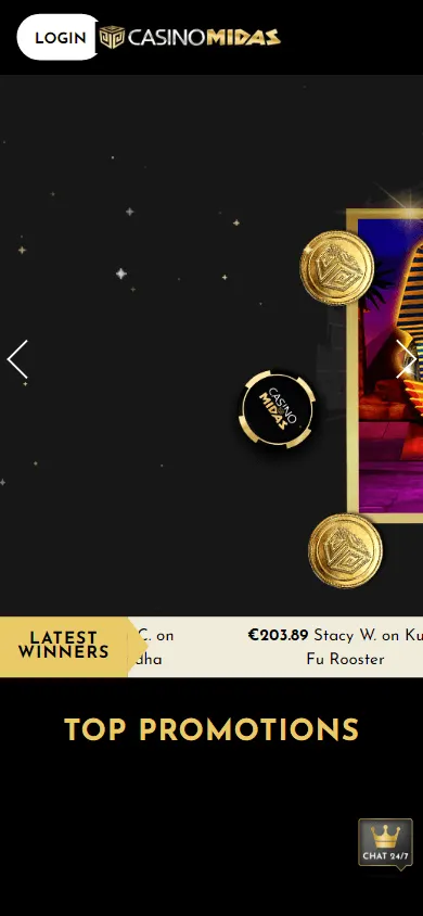 Casino Midas mobile website home interface