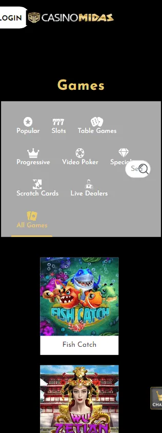 Casino Midas mobile games area