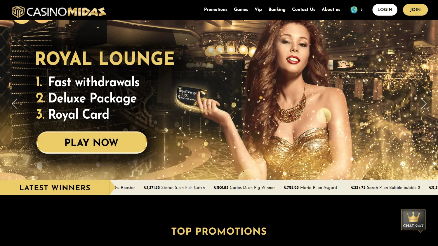 Casino Midas desktop home interface